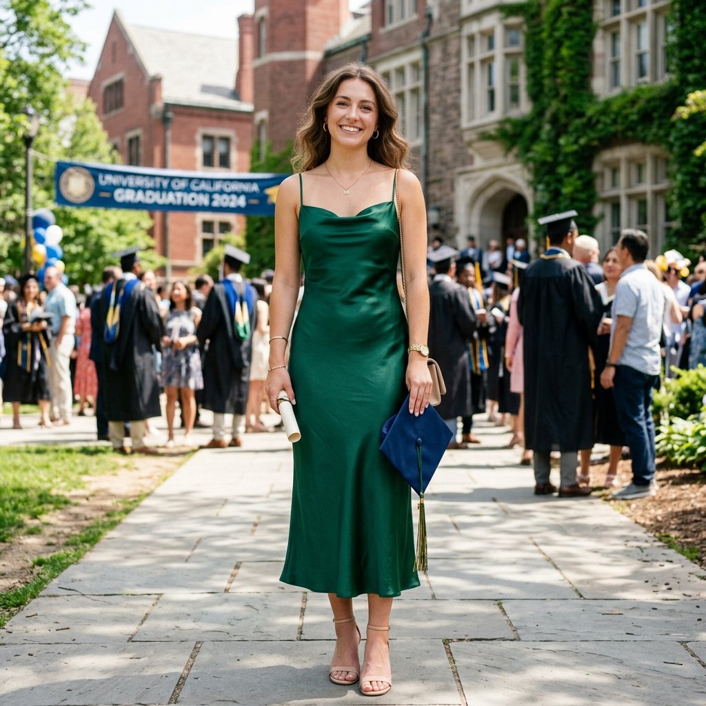 16 Graduation Outfit Ideas That’ll Have You Looking Expensive in Every Cap-and-Gown Photo 4 Satin Slip Dress Minimal Jewelry