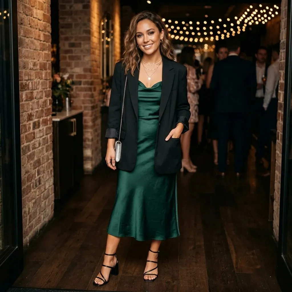 16 Party Outfit Ideas That Make You Look Instantly Cool Without Trying Too Hard 1 Satin Slip Dress Oversized Blazer