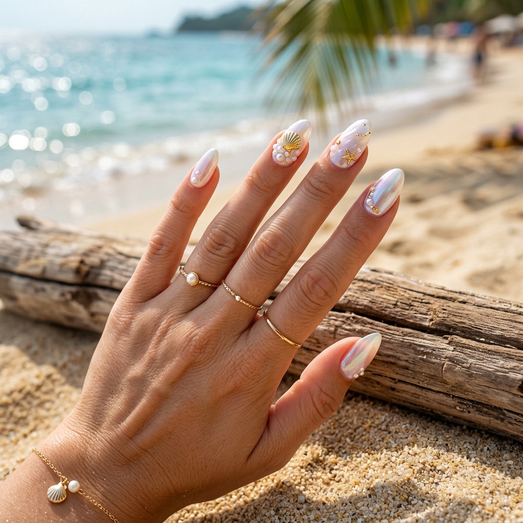 18 Summer Holiday Nails Ideas That’ll Make Your Hands the Main Character 19 Seashell Pearl Nails