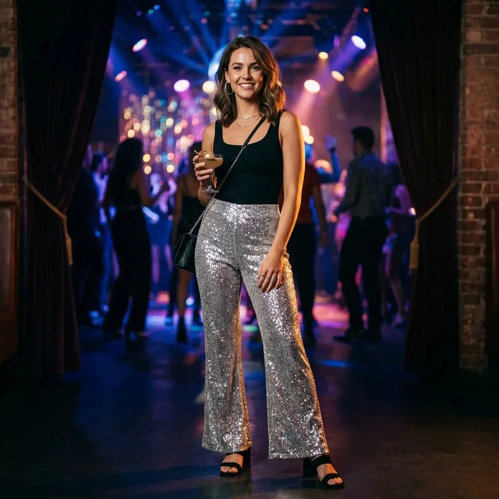 16 Party Outfit Ideas That Make You Look Instantly Cool Without Trying Too Hard 9 Sequin Pants Simple Tank