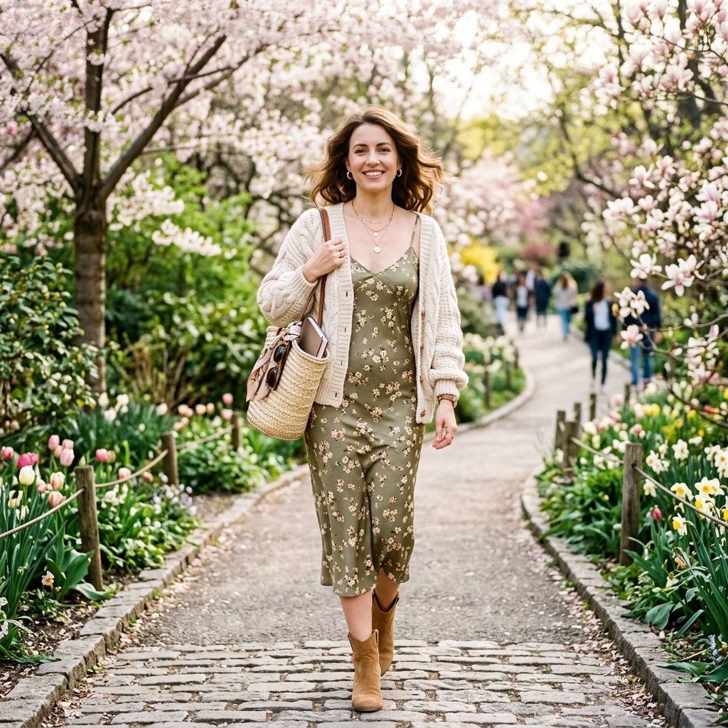 19 Spring Outfit Ideas That Make Getting Dressed Way More Fun 9 Slip Dress Chunky Cardigan