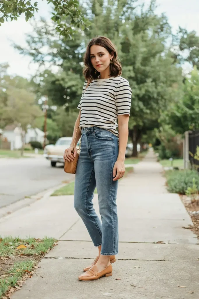 18 Casual Outfit Ideas That Look Effortless, Stylish, and Secretly Put-Together 7 Striped Top Mom Jeans Loafers