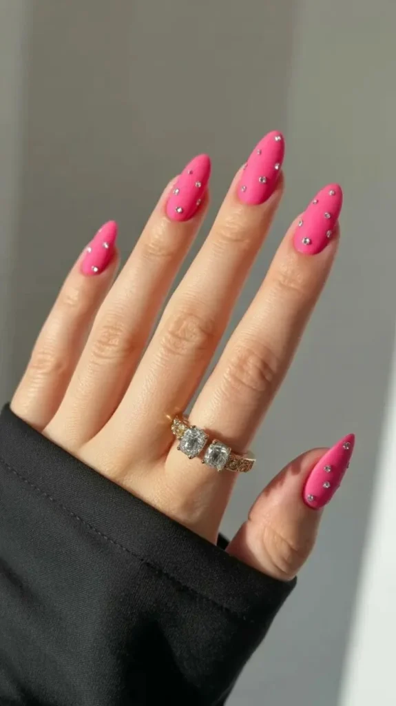 15 Pink Summer Nail Ideas That Are Serving Major Main Character Energy 14 Studded Pink