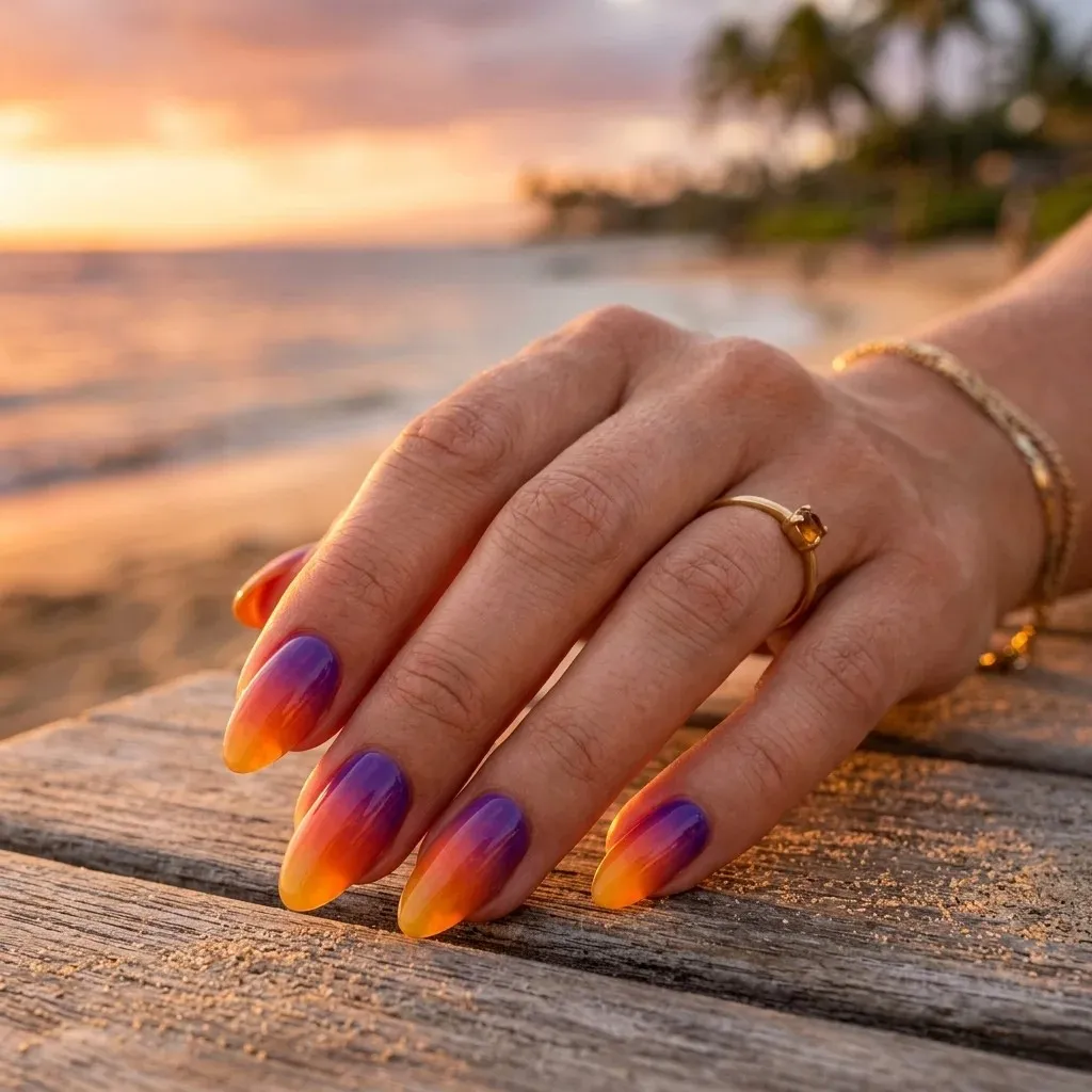 17 End of Summer Nails Ideas That Are So Chic, You’ll Forget Fall Is Coming 2 Sunset Ombre Nails