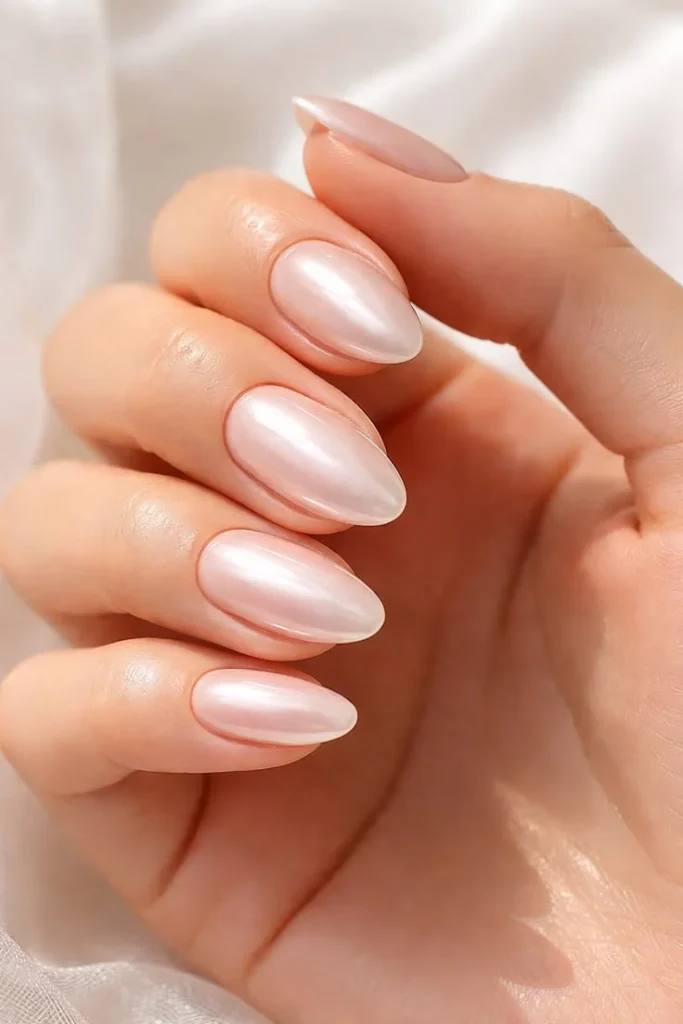16 Baby Pink Nails That Are So Dreamy, You'll Want to Ditch Every Other Shade 5 Sweet Shimmering Pearl Finish