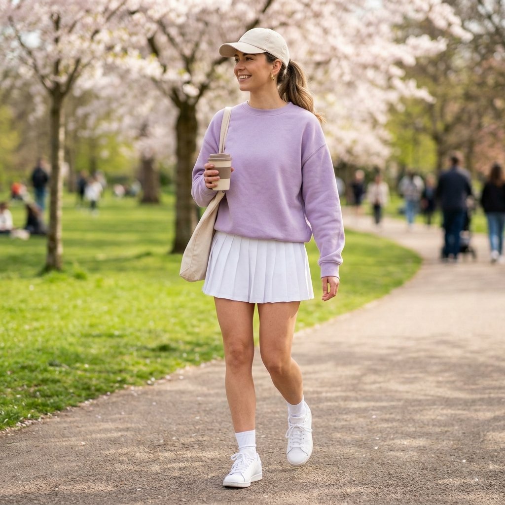 19 Spring Outfit Ideas That Make Getting Dressed Way More Fun 19 Tennis Skirt Sweatshirt