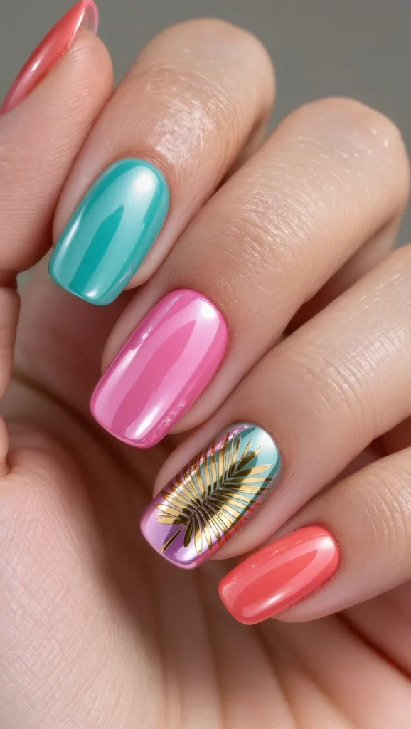 15 Pink Summer Nail Ideas That Are Serving Major Main Character Energy 5 Tropical Paradise Nails