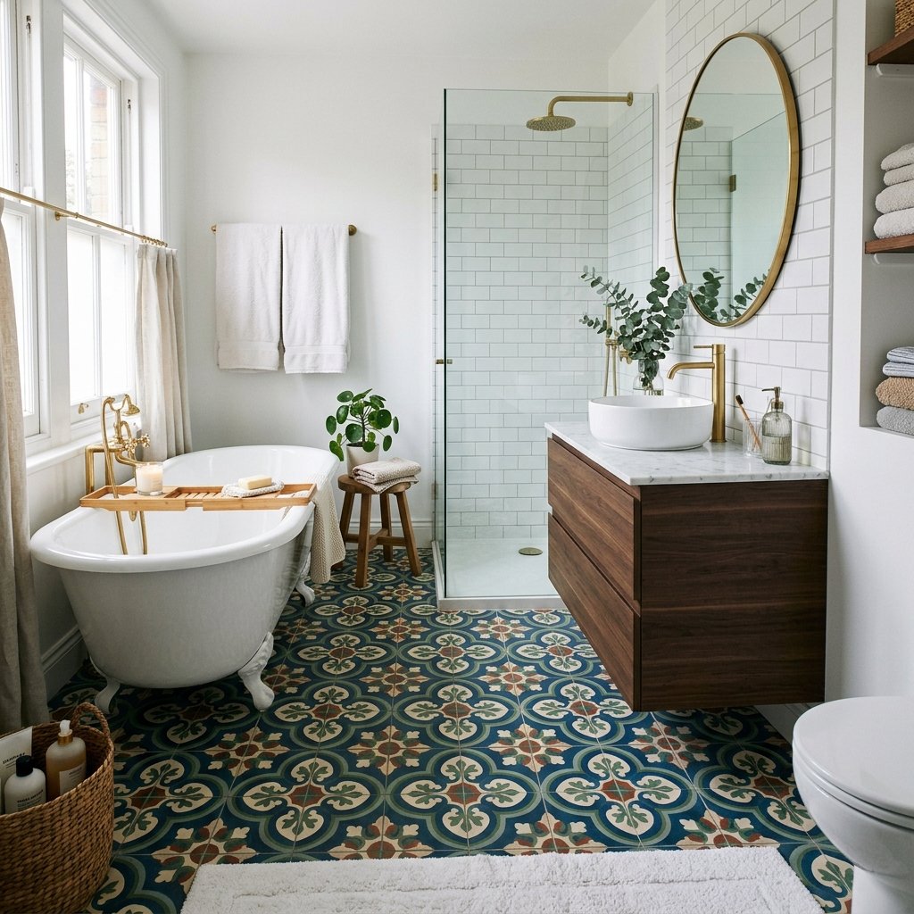 16 Bathroom Remodel Ideas That’ll Make Your Space Look Straight Out of a Luxury Spa 4 Try Bold Floor Tiles