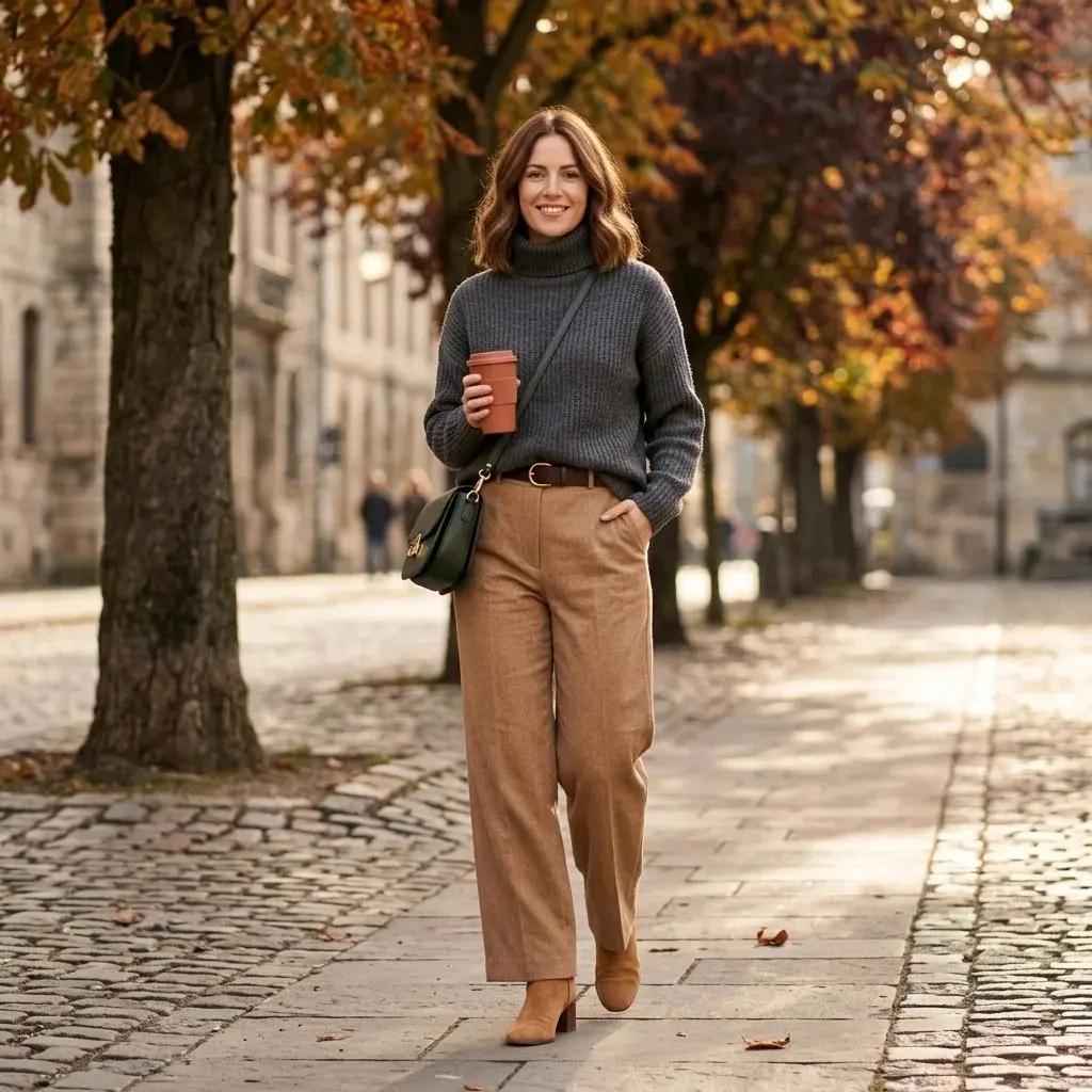 17 Fall Outfit Ideas That Make You Look Instantly Put Together Without Trying Too Hard 12 Turtleneck Wide Leg Trousers