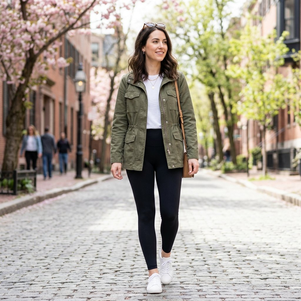 19 Spring Outfit Ideas That Make Getting Dressed Way More Fun 17 Utility Jacket Black Leggings