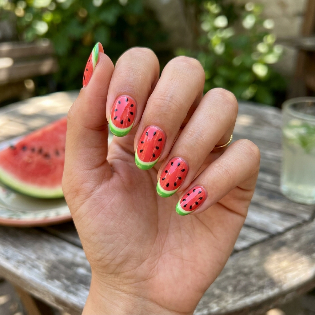 18 Red Summer Nails Ideas That Will Instantly Upgrade Your Hot-Girl Vibe 7 Watermelon Inspired Red Nails