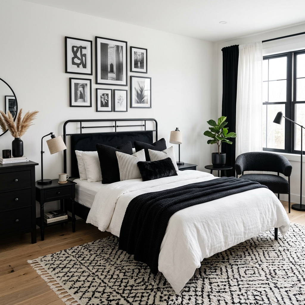 18 Black and White Bedroom Ideas That Look Straight Out of a Pinterest Dream 4 White Bedroom With Black Layered