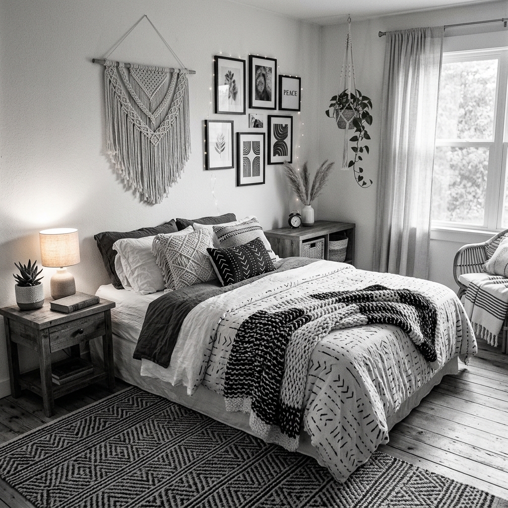 18 Black and White Bedroom Ideas That Look Straight Out of a Pinterest Dream 15 White Bedroom With Black Patterned Rug