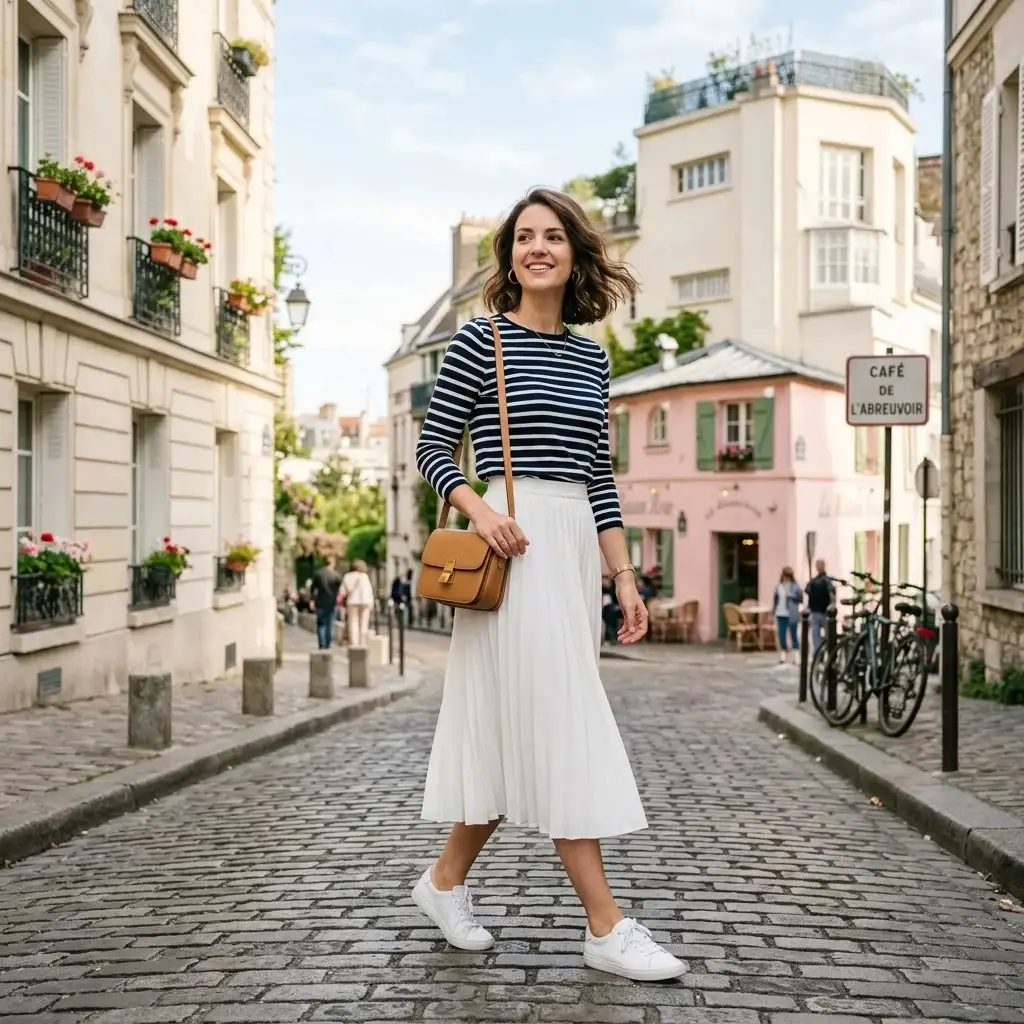17 White Skirt Outfit Ideas That Make You Look Effortlessly Expensive 15 White Skirt Striped Sweater