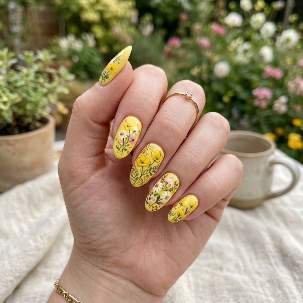 17 Yellow Summer Nails Ideas That Will Instantly Make Your Hands Look Expensive (Yes, Really) 17 Yellow Floral Mix Nails