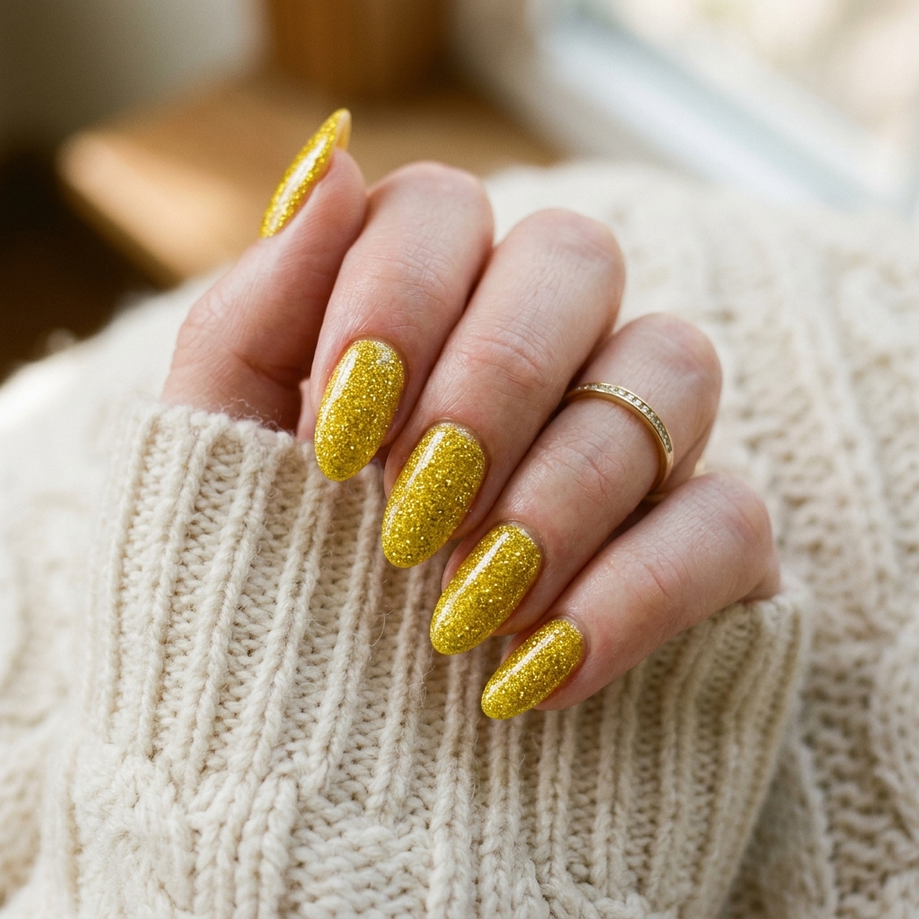 17 Yellow Summer Nails Ideas That Will Instantly Make Your Hands Look Expensive (Yes, Really) 16 Yellow Glitter Nails