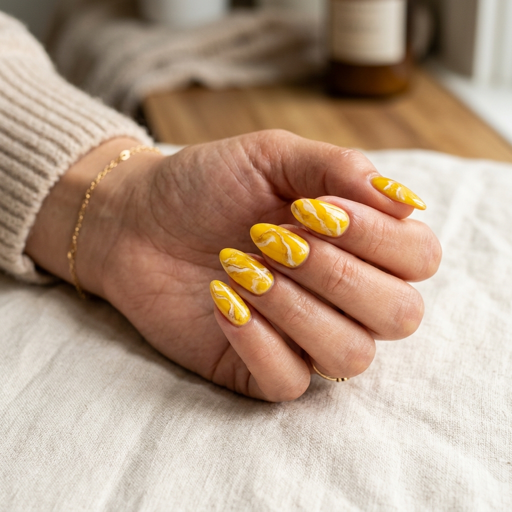 17 Yellow Summer Nails Ideas That Will Instantly Make Your Hands Look Expensive (Yes, Really) 11 Yellow Marble Nails