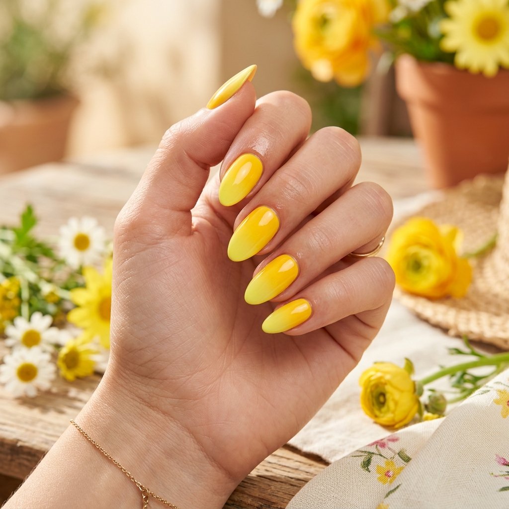17 Yellow Summer Nails Ideas That Will Instantly Make Your Hands Look Expensive (Yes, Really) 6 Yellow Ombre Fade nails