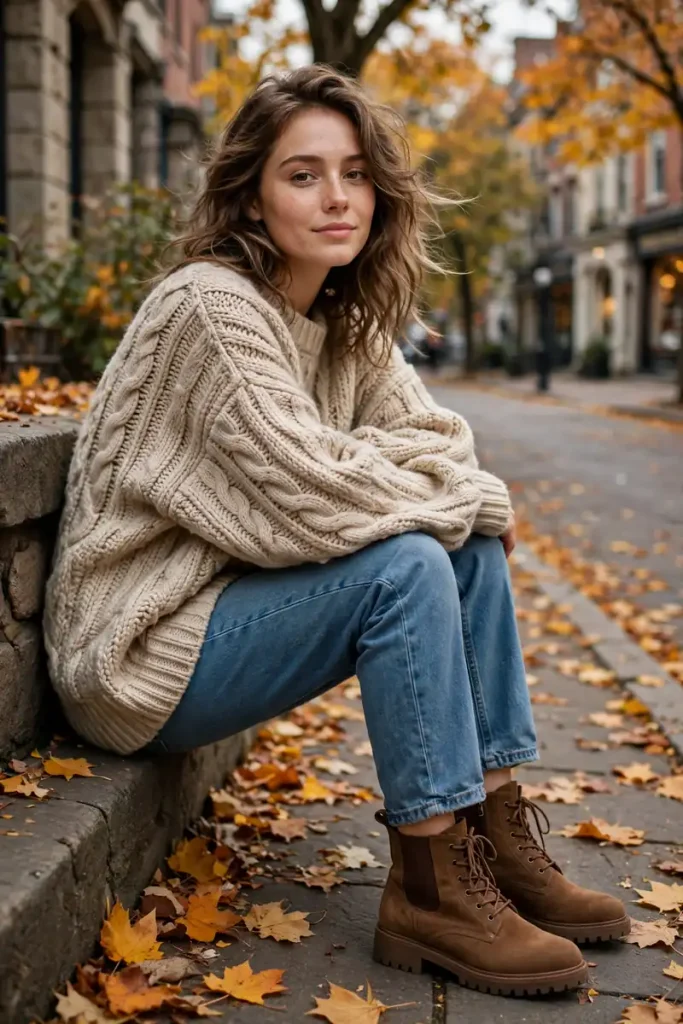 fall 01 oversized sweater jeans boots