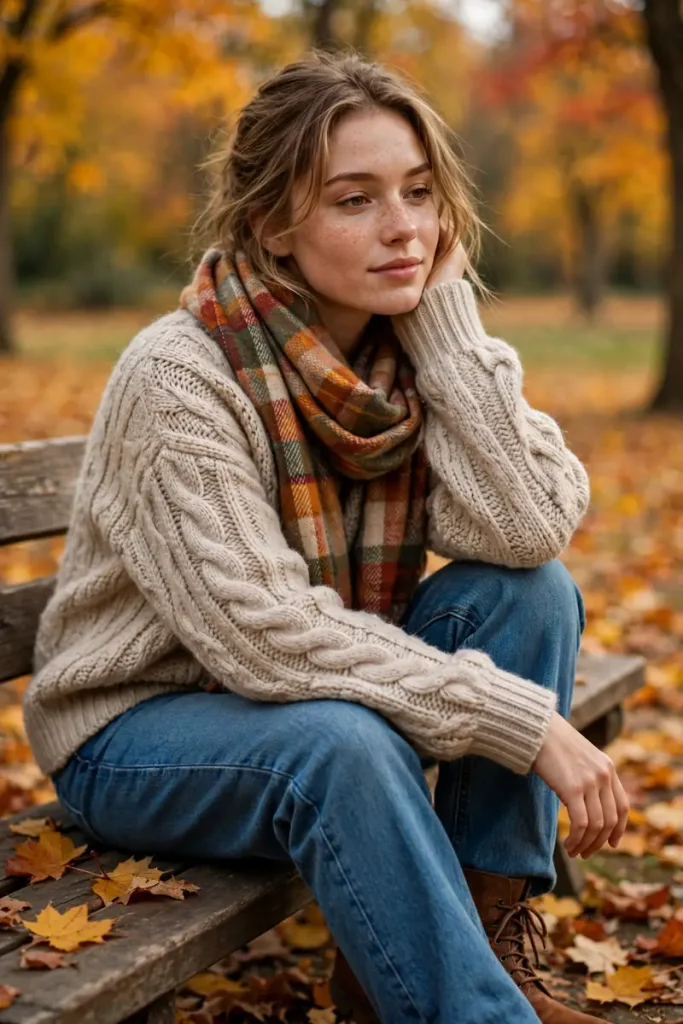 fall 17 the fall uniform sweater scarf boots jeans