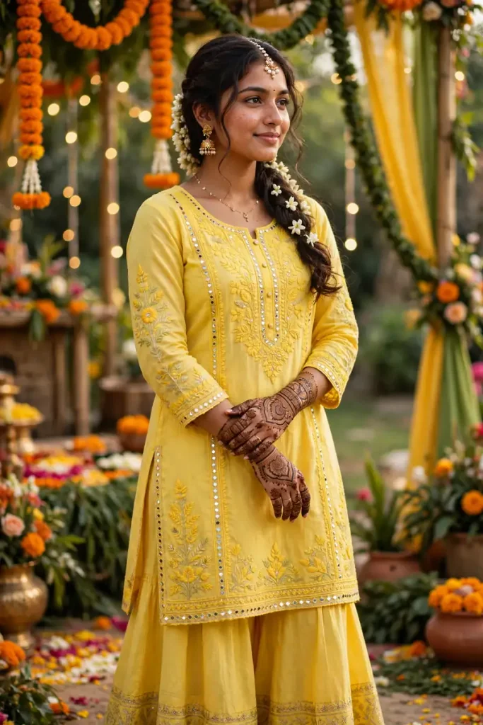 meh 05 yellow kurta palazzo