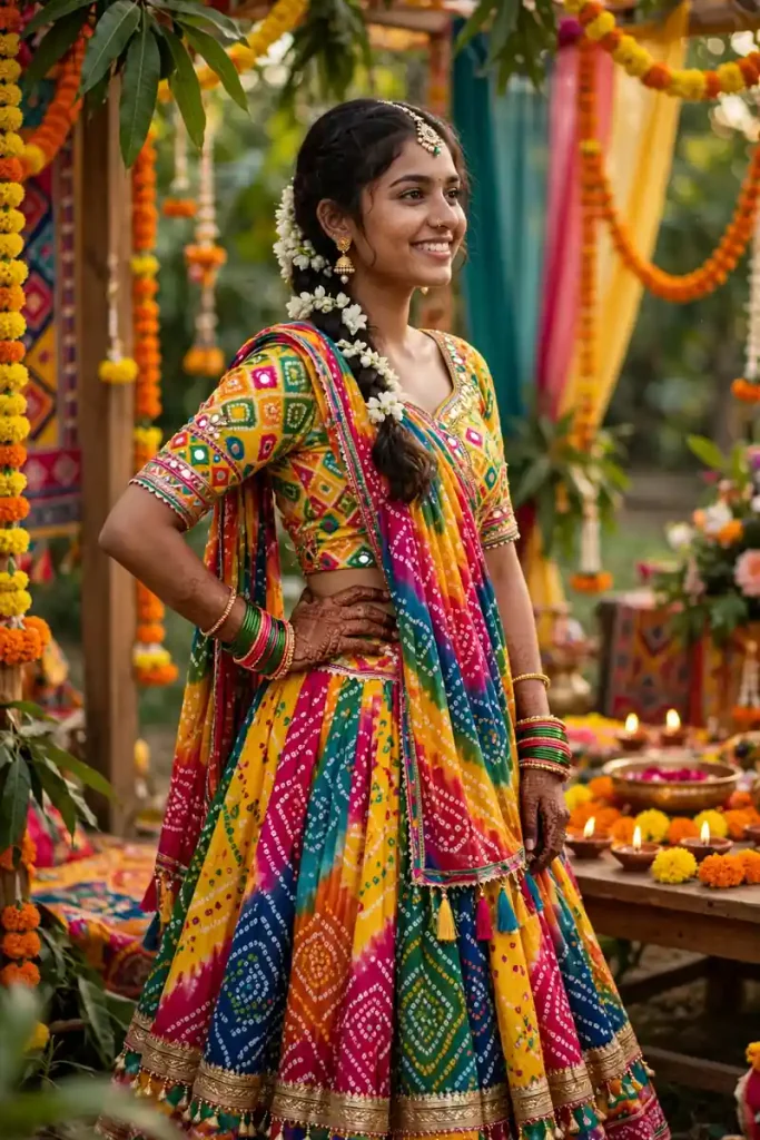meh 06 multicolor bandhani lehenga