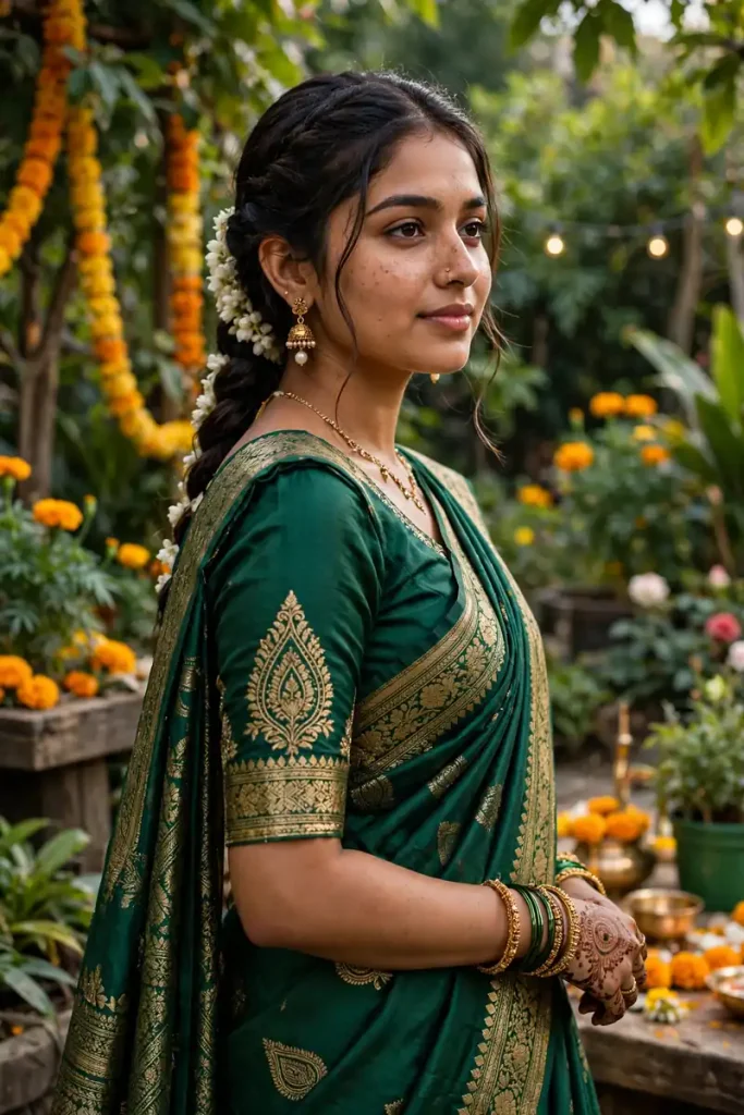 meh 07 emerald green saree