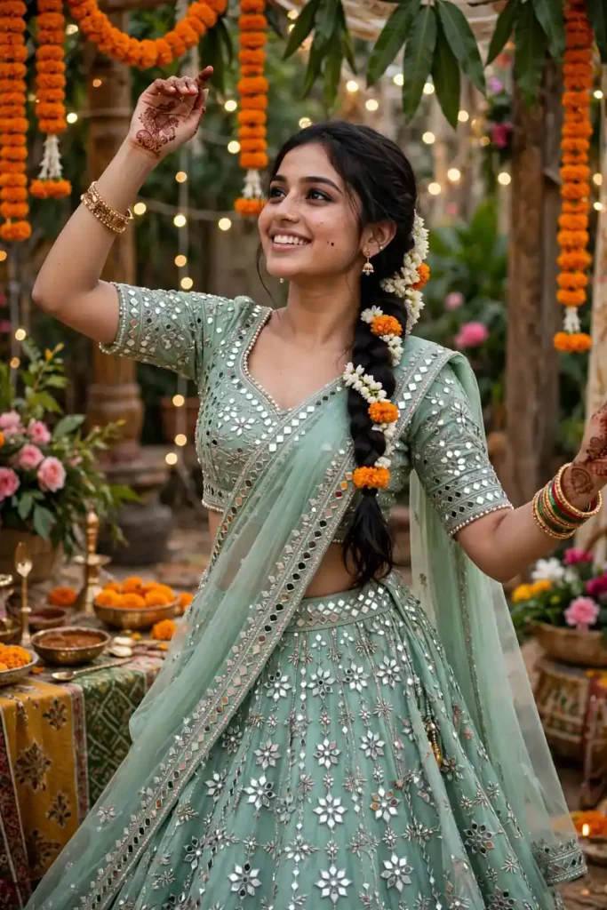 meh 11 mirror work lehenga