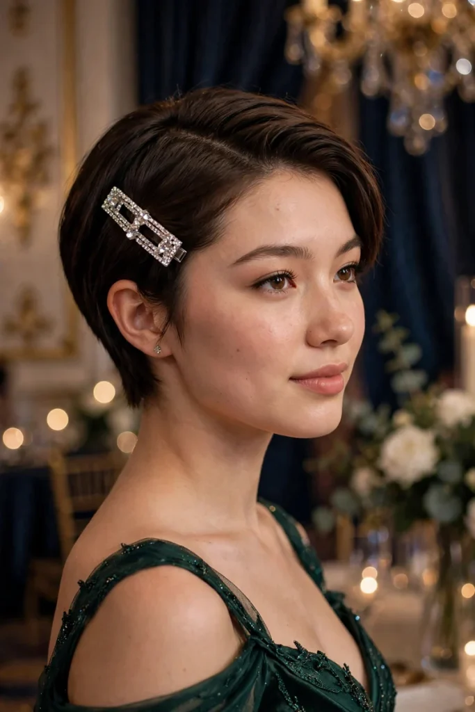 promshort 09 deep side part rhinestone barrette