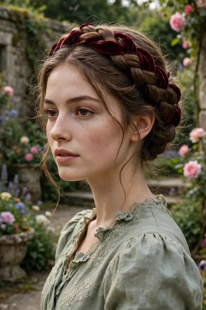 17 Unique Hairstyle Ideas, Sorted by the Surprise That Makes Them Stand Out 6 unique 05 velvet ribbon crown braid