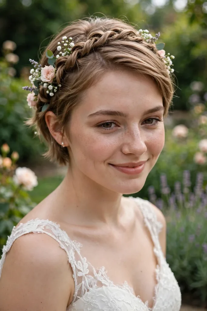 17 Wedding Hairstyles for Short Hair, Matched to Your Wedding Style 16 wedshort 15 halfup mini twist flowers