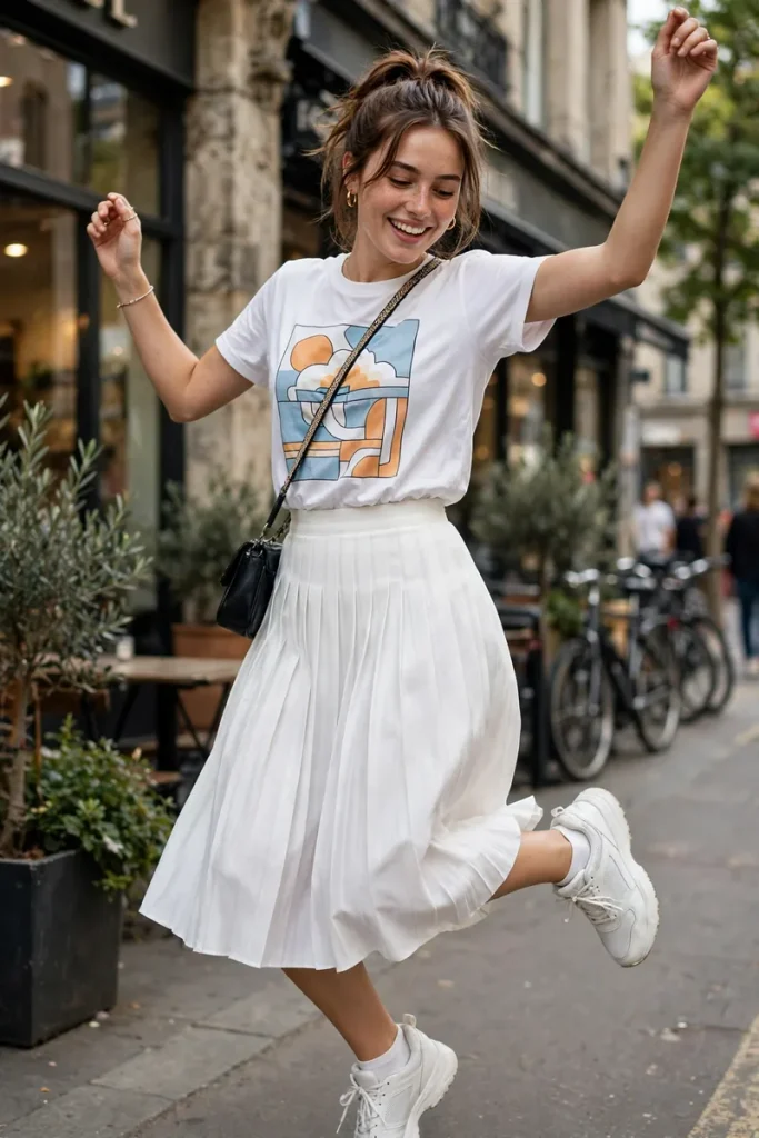 ws 08 white midi graphic tee sneakers