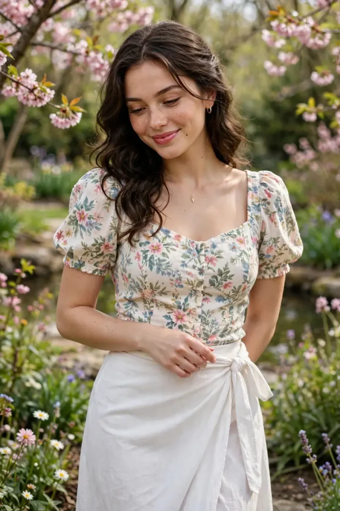 ws 14 white wrap skirt floral top