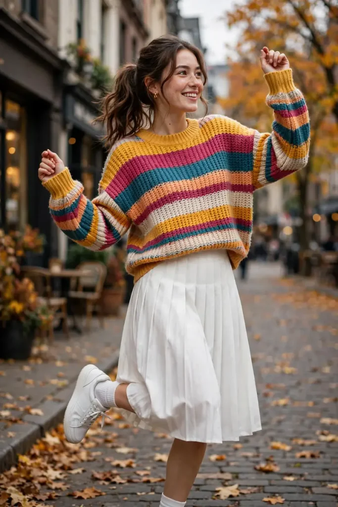 ws 16 white skirt colorful knit sneakers