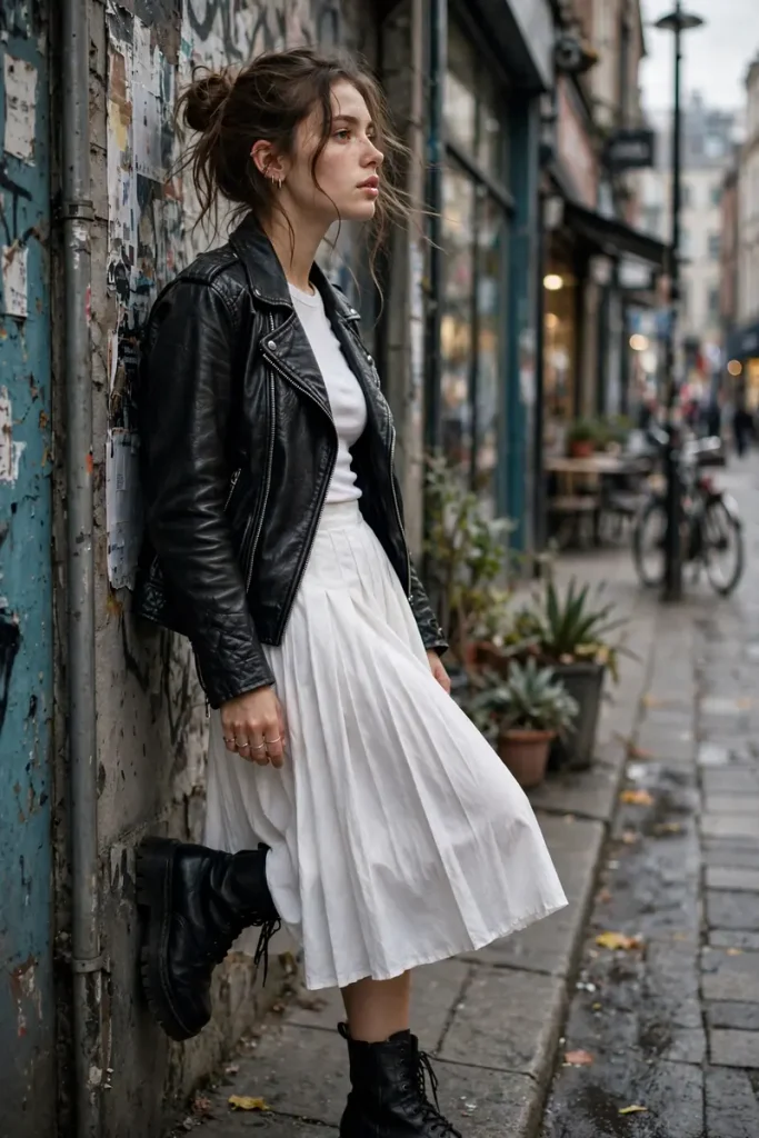 ws 17 white skirt leather jacket boots
