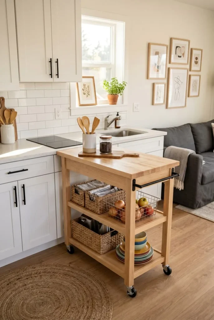 19 Small Kitchen Ideas That Make Tiny Spaces Look Straight Out of a Designer Pinterest Board 10 Add a Rolling Kitchen Cart