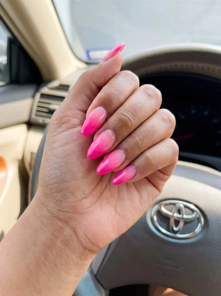 17 Pink Almond Nail Ideas That Are So Pretty, Your Mani Will Break the Group Chat 4 Barbie Dreamhouse Aura Glow