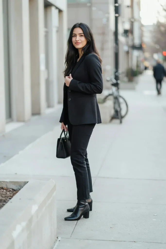 20 Black Outfit Ideas That Make Getting Dressed Feel Ridiculously Easy 2 Black Blazer Straight Leg Jeans