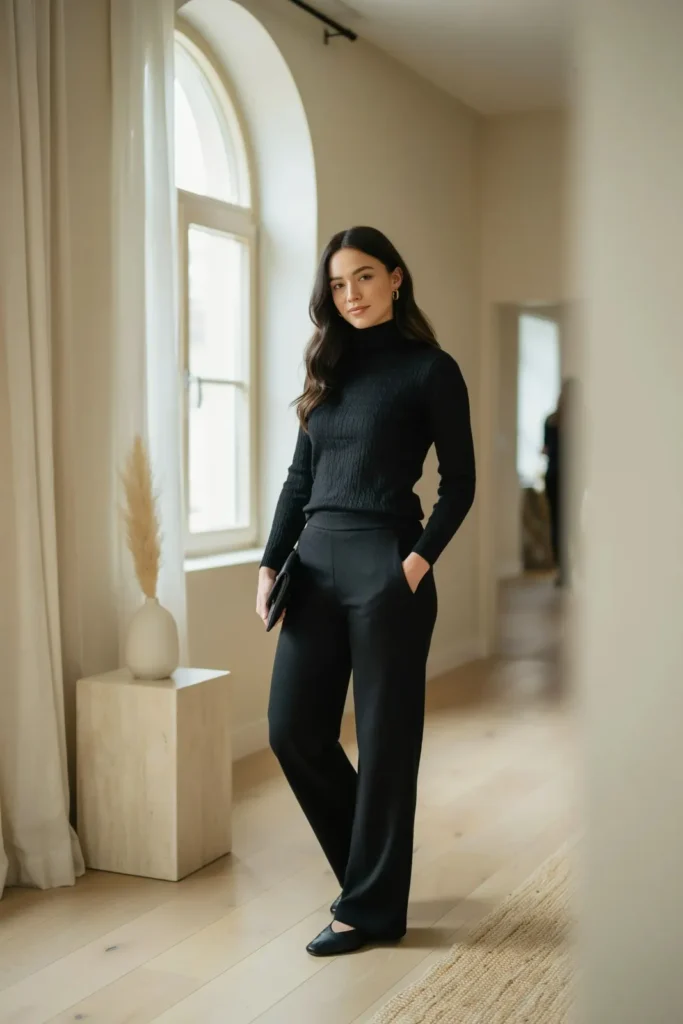 20 Black Outfit Ideas That Make Getting Dressed Feel Ridiculously Easy 17 Black Knit Set