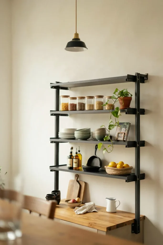 18 Kitchen Shelving Ideas That Make Your Space Look Straight Out of Pinterest 3 Black Metal Industrial Shelving