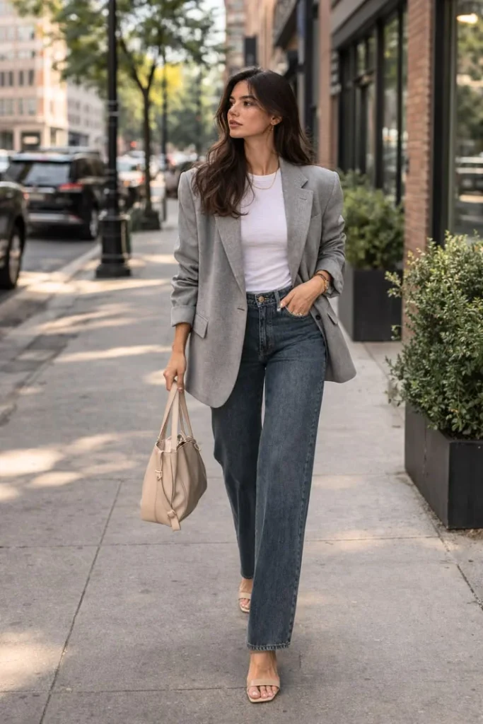 Your Everyday Style Refresh Starts With These 17 Korean Outfit Ideas 7 Blazer With a T Shirt and Relaxed Jeans