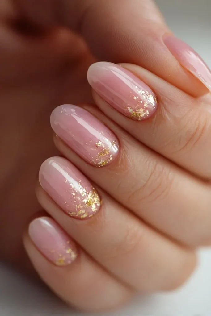 20 Pink Christmas Nail Ideas That Are Way More Fun Than Red & Green (Trust Me) 14 Blush Pink Gold Foil Highlights