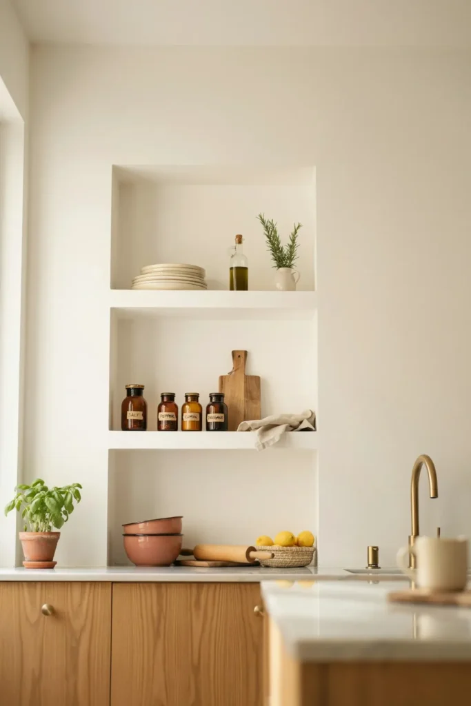 18 Kitchen Shelving Ideas That Make Your Space Look Straight Out of Pinterest 9 Built In Shelving Niches