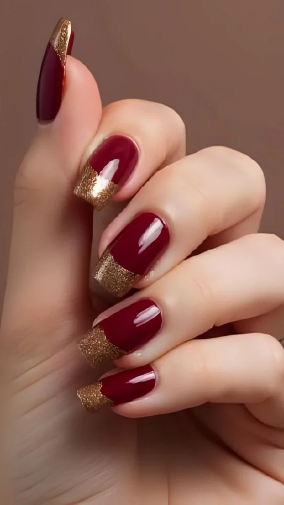 Make Your Holiday Mani Feel Magical With These 15 Christmas Nail Ideas 14 Burgundy and Gold Nails
