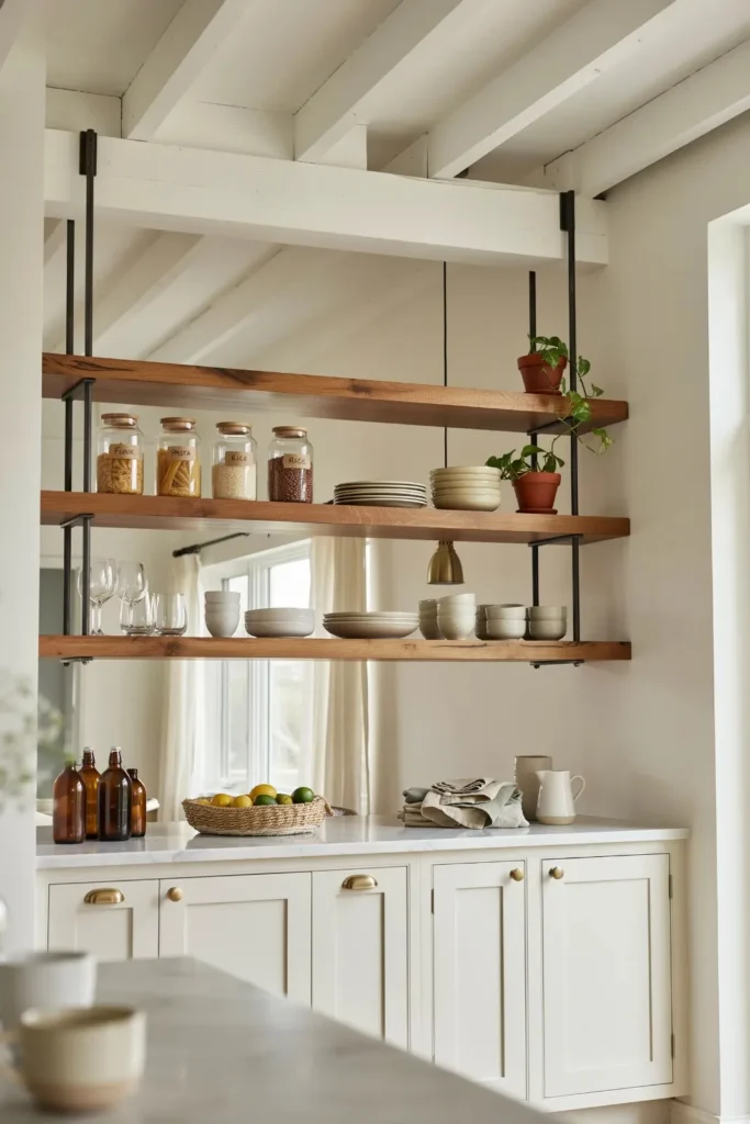 18 Kitchen Shelving Ideas That Make Your Space Look Straight Out of Pinterest 8 Ceiling Hung Shelving