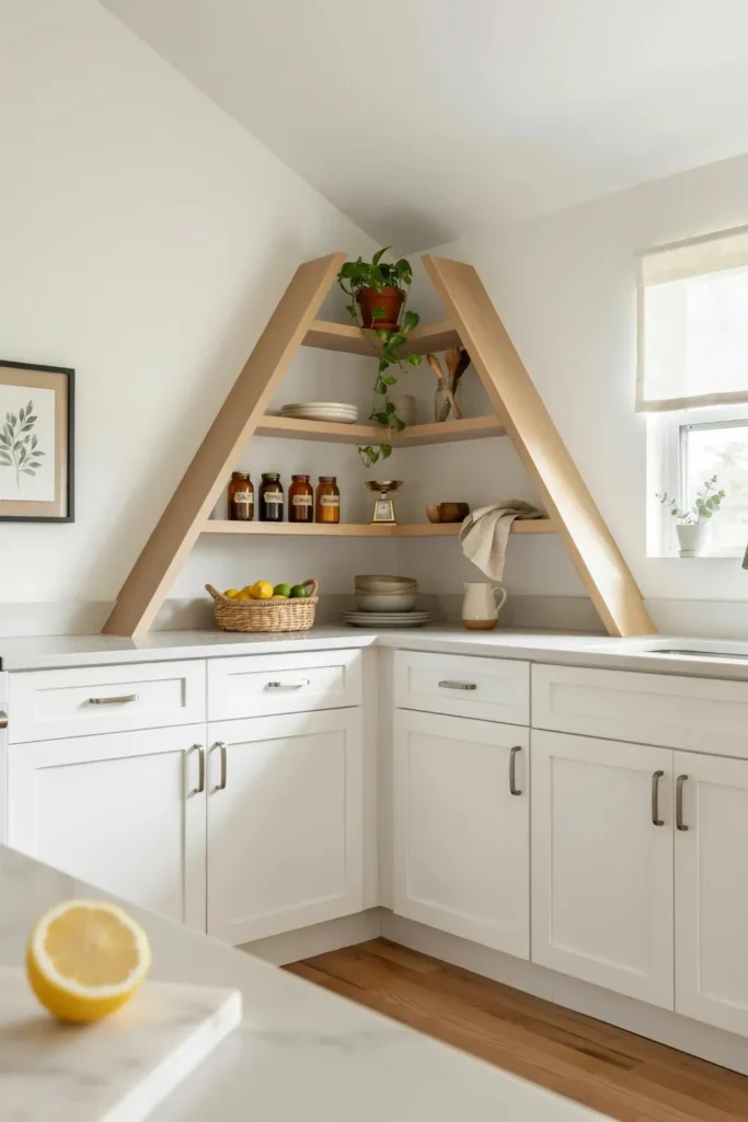 18 Kitchen Shelving Ideas That Make Your Space Look Straight Out of Pinterest 4 Corner Shelves for Awkward Spaces