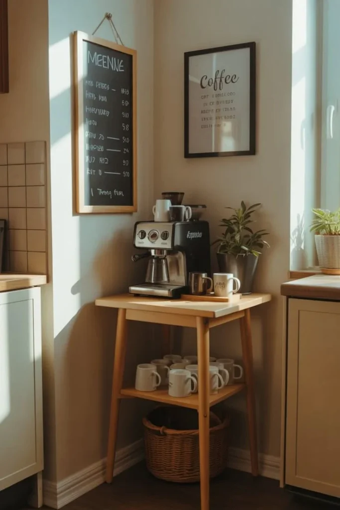 19 Small Kitchen Ideas That Make Tiny Spaces Look Straight Out of a Designer Pinterest Board 13 Create a Coffee Station Corner
