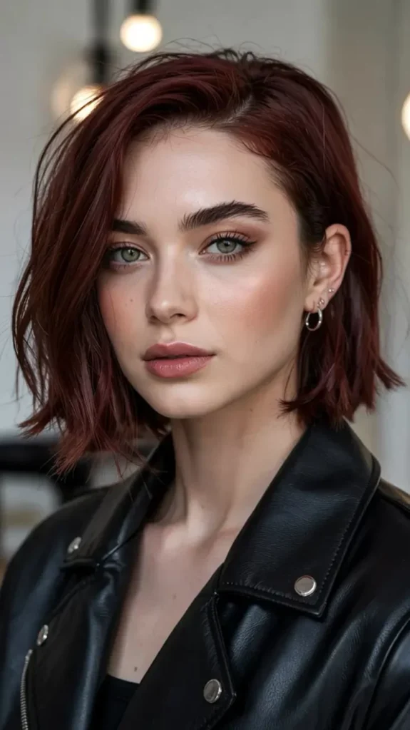 16 Short Grunge Hair Ideas That Are Giving Cool-Girl Energy in 2026 9 Dark Cherry Textured Bob