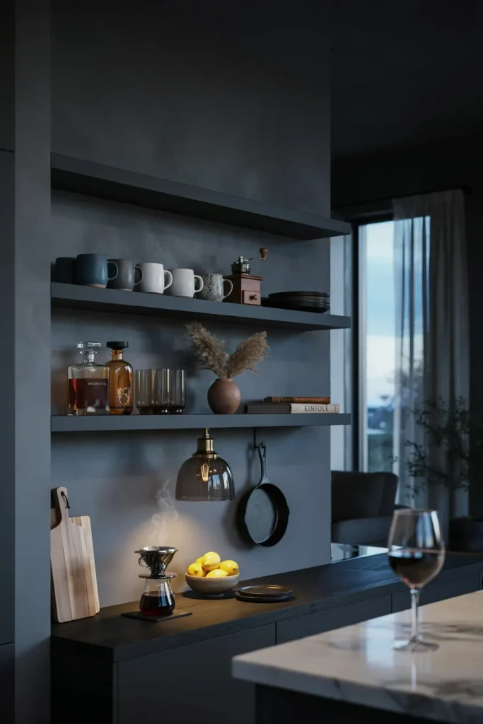 18 Kitchen Shelving Ideas That Make Your Space Look Straight Out of Pinterest 18 Dark Moody Shelving
