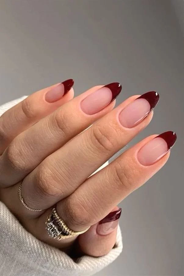 17 Pink Almond Nail Ideas That Are So Pretty, Your Mani Will Break the Group Chat 17 Deep Berry Reverse French